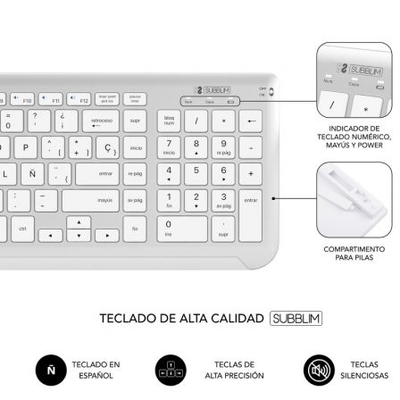 Subblim Combo Dual Prestige Extendido Plata/Blanco (Teclado y Ratón Inalámbrico) Subblim Combo Dual Prestige Extendido Plata/Blanco (Teclado y Ratón Inalámbrico)